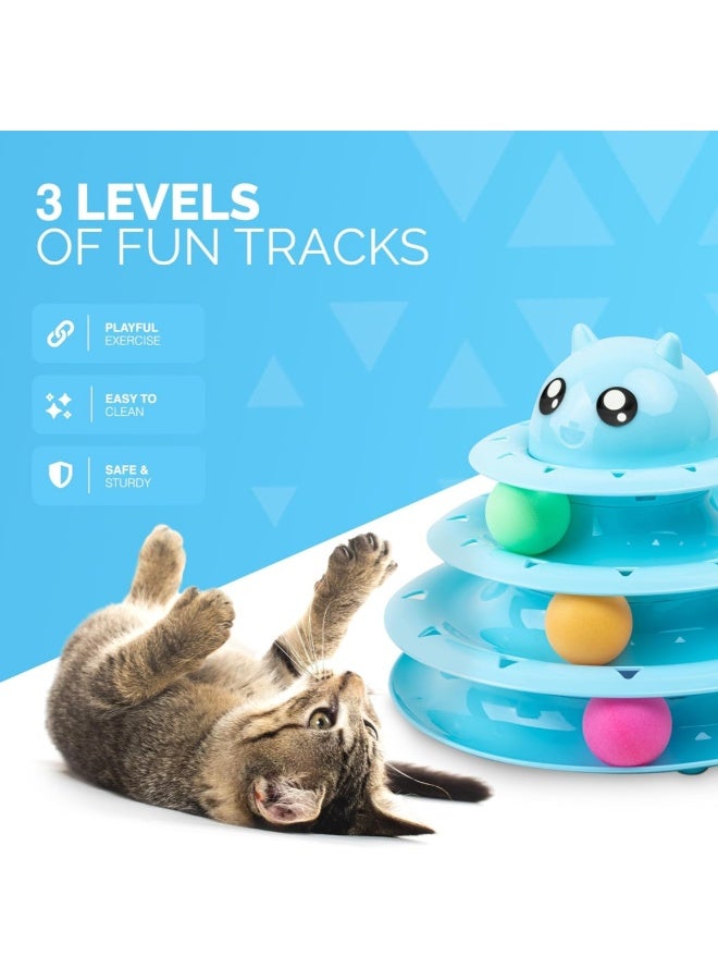 لعبة كرة دوارة تفاعلية للقطط - مسار مرح ثلاثي المستويات مع 3 كرات ملونة | لعبة ألغاز متينة من مادة ABS للقطط للتمرين والتحفيز الذهني - Image 4